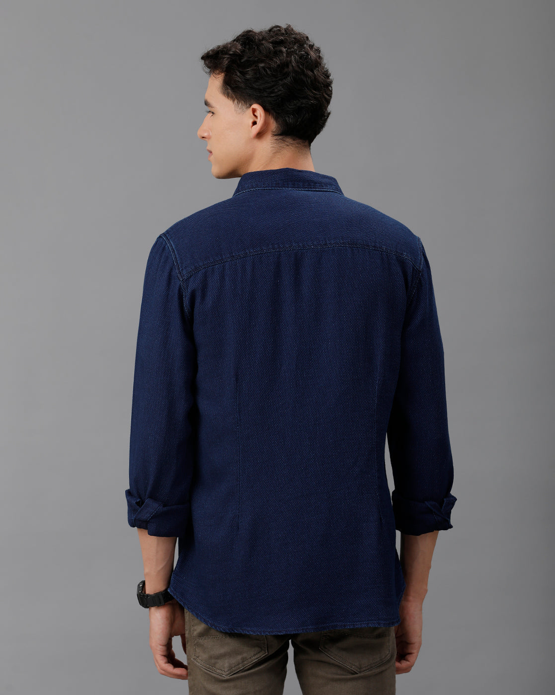 IDENTITI Men Slim Fit Regular Collar Solid Shirt In Color - Indigo Color.