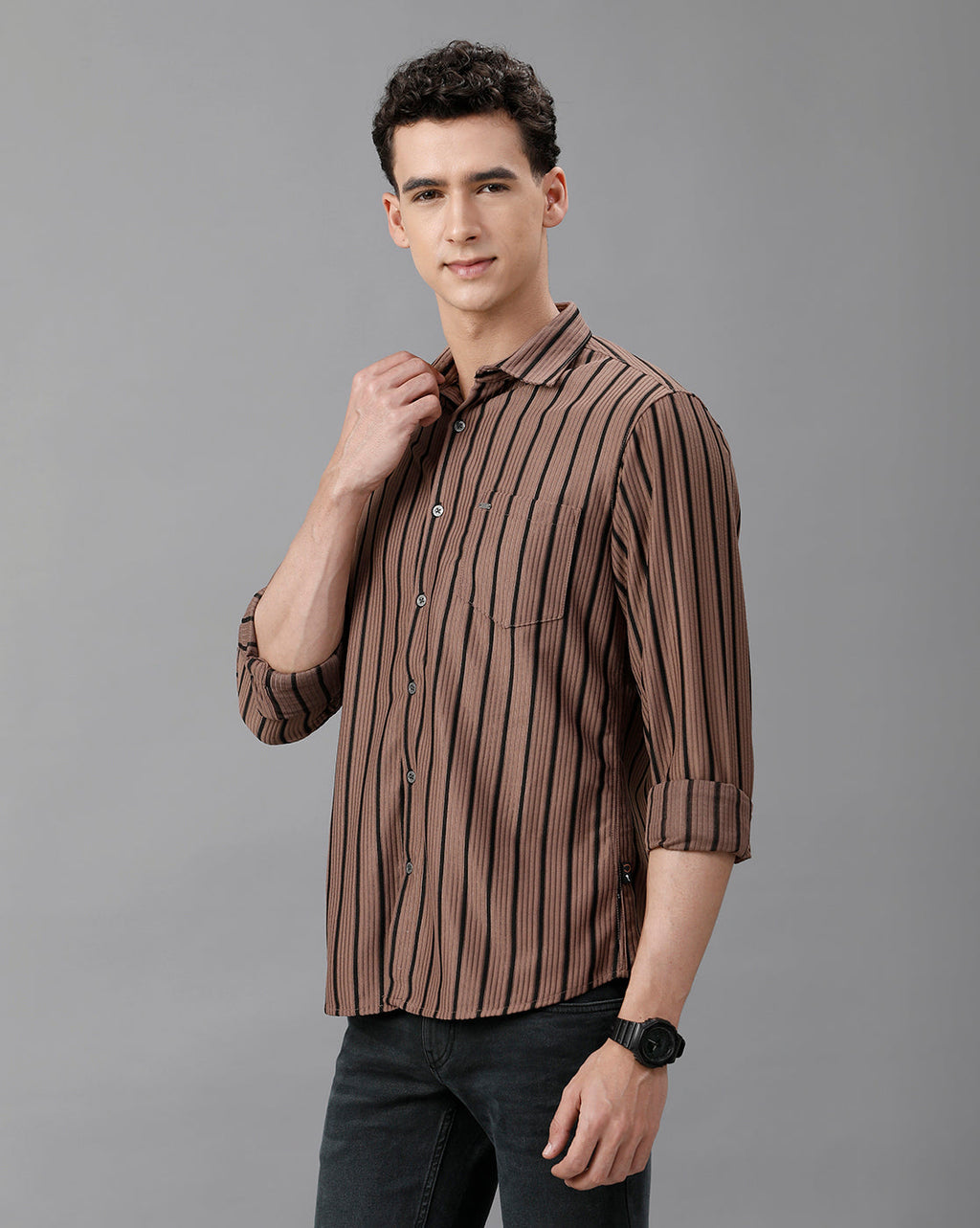 Brown Stripe shirt in Rayon