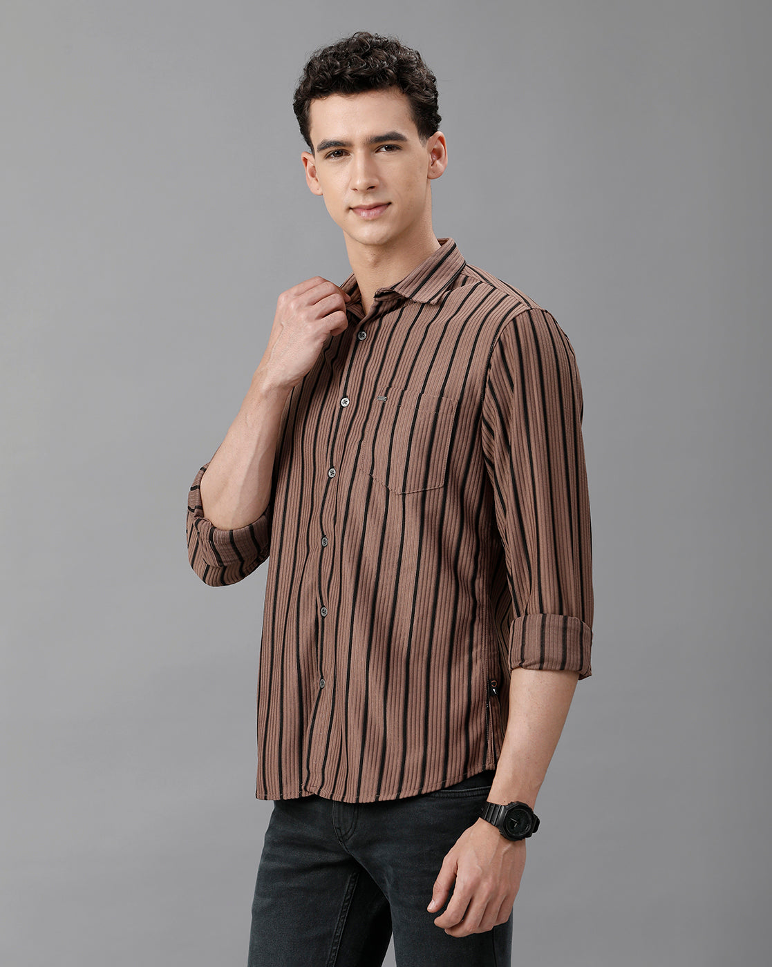 Brown Stripe shirt in Rayon