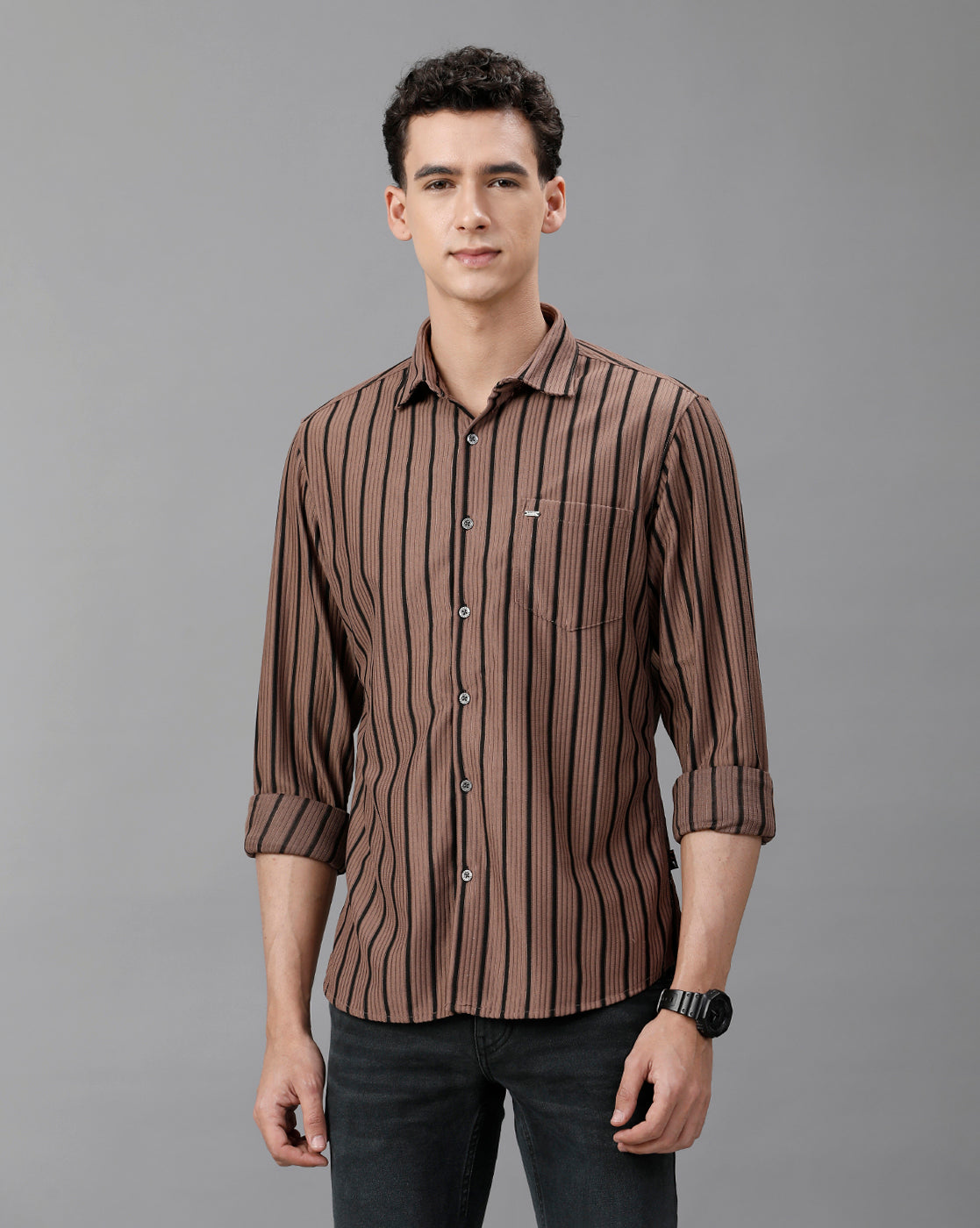 Brown Stripe shirt in Rayon