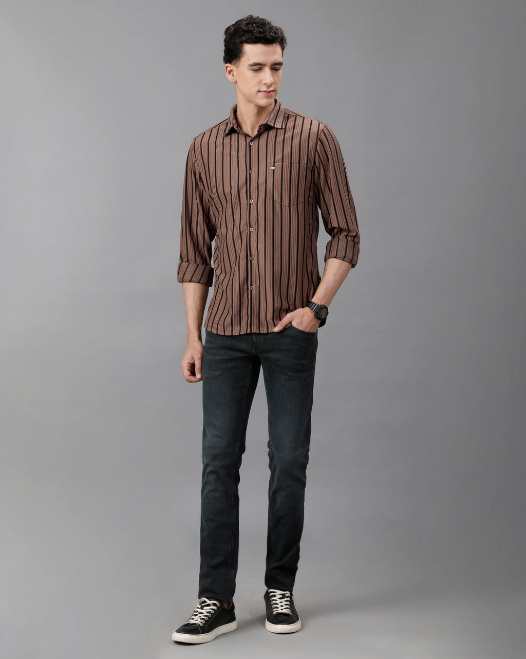 Brown Stripe shirt in Rayon