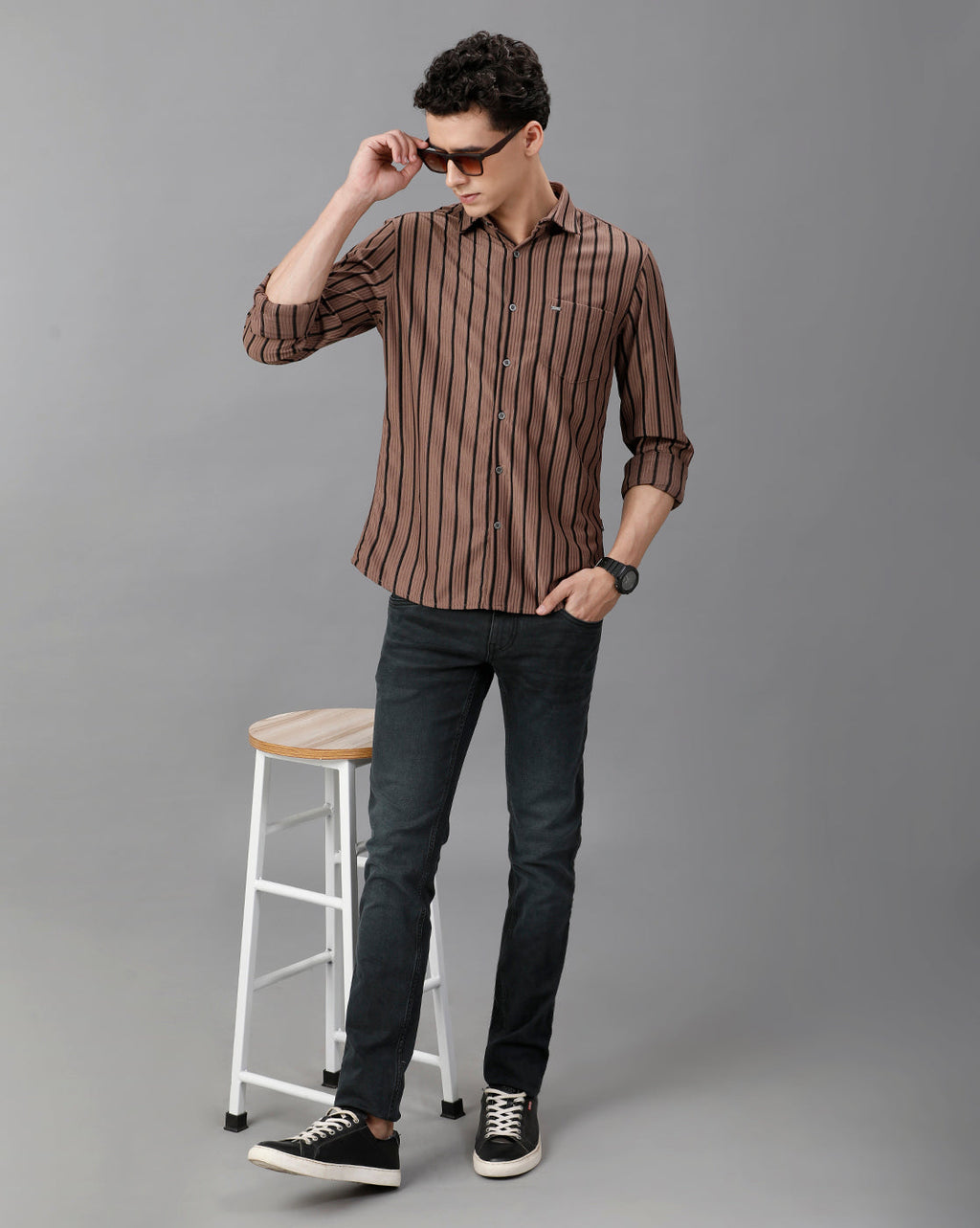 Brown Stripe shirt in Rayon