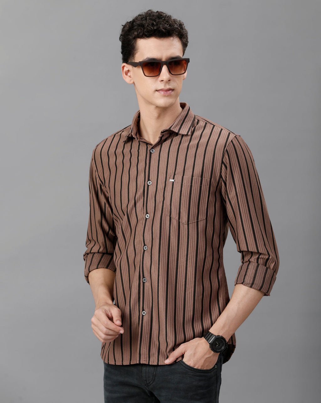Brown Stripe shirt in Rayon