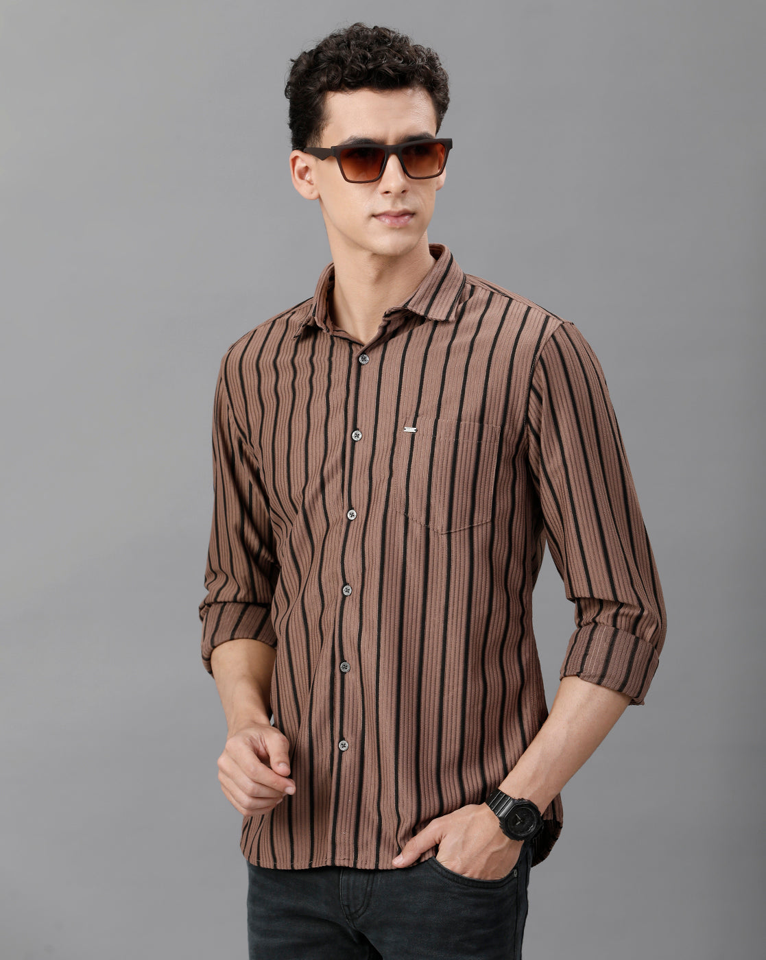 Brown Stripe shirt in Rayon