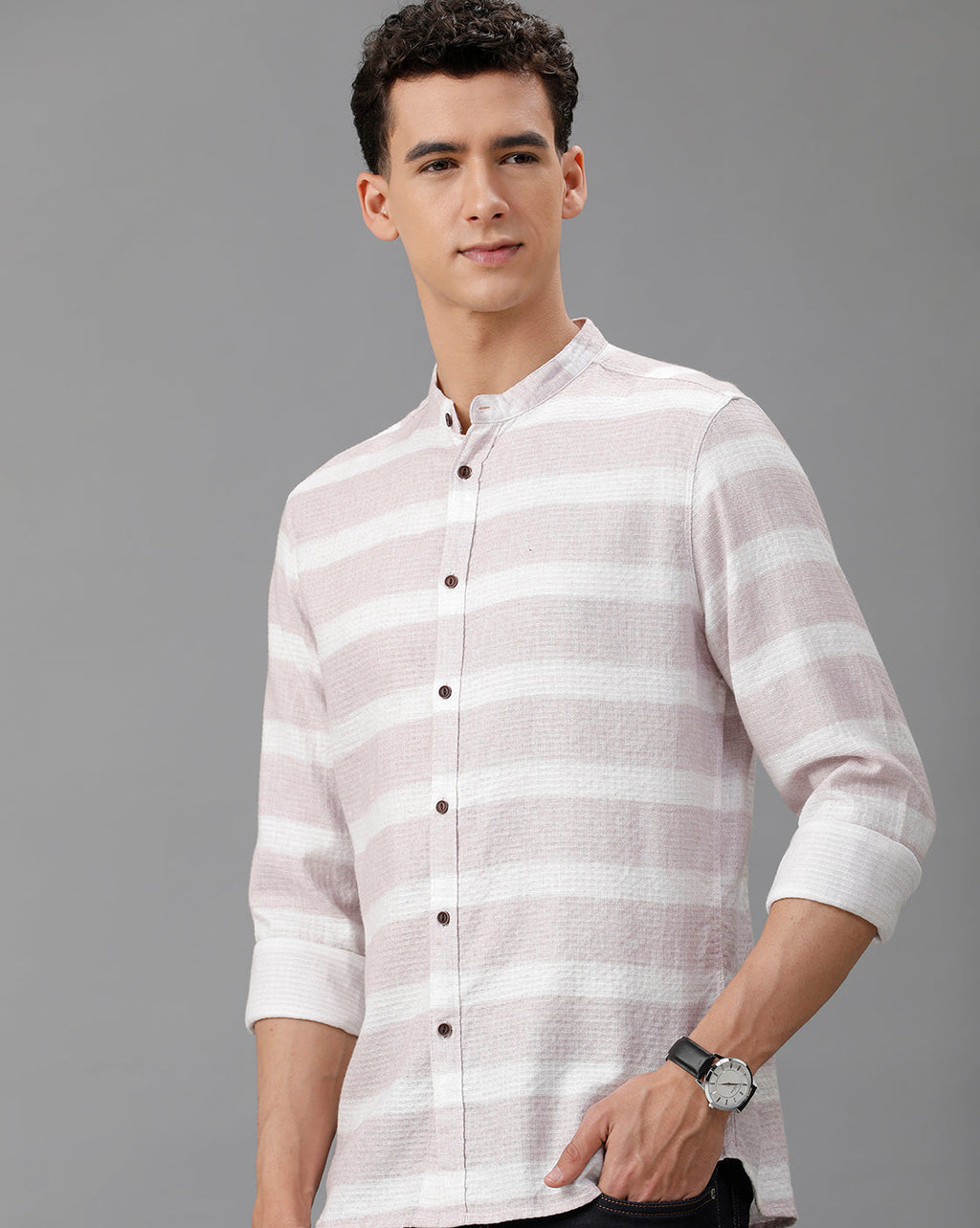 IDENTITI Men Slim Fit Mandarin Collar Printed Shirt