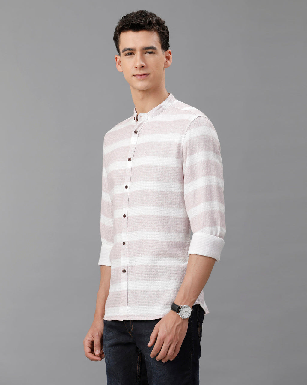 IDENTITI Men Slim Fit Mandarin Collar Printed Shirt