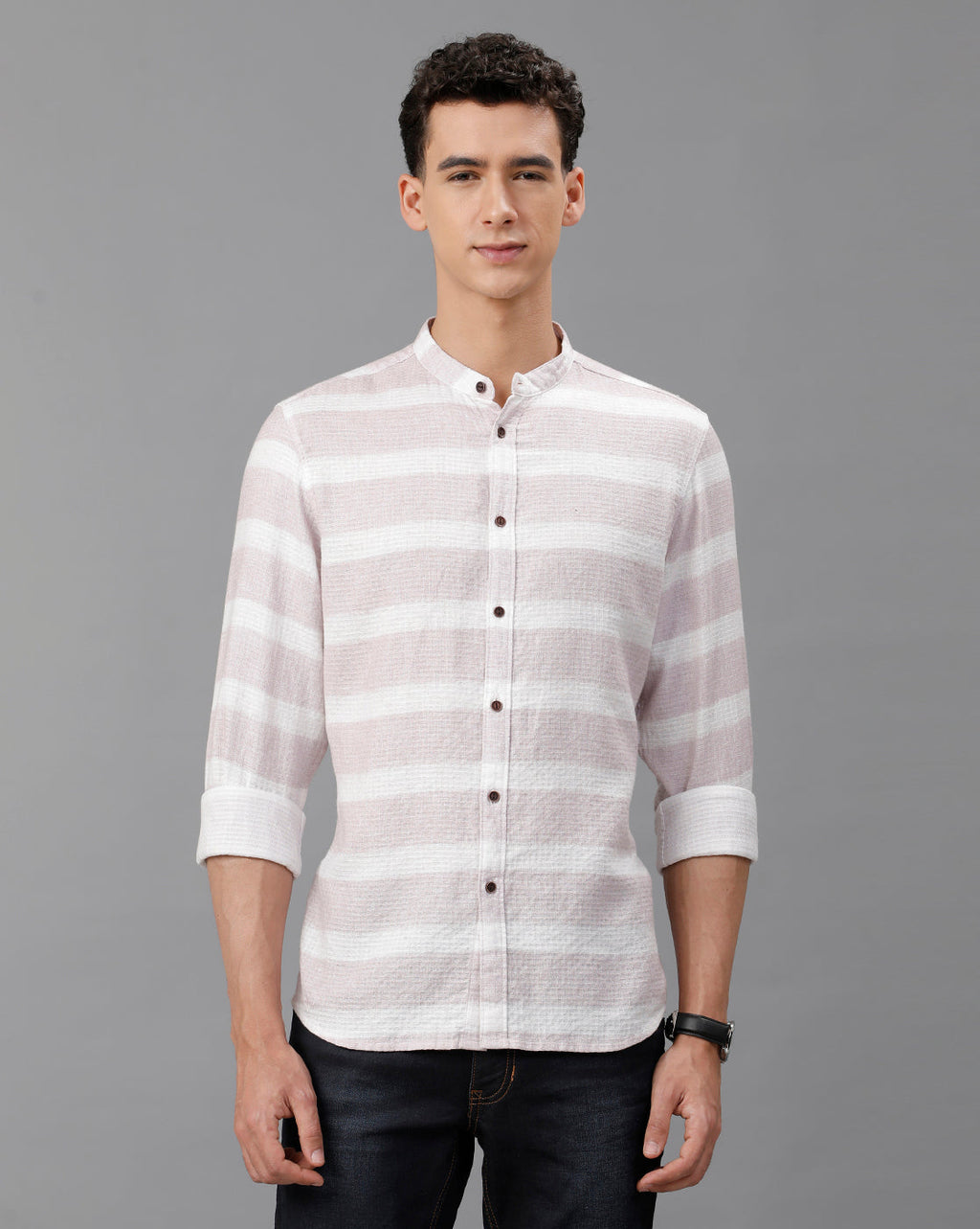 IDENTITI Men Slim Fit Mandarin Collar Printed Shirt