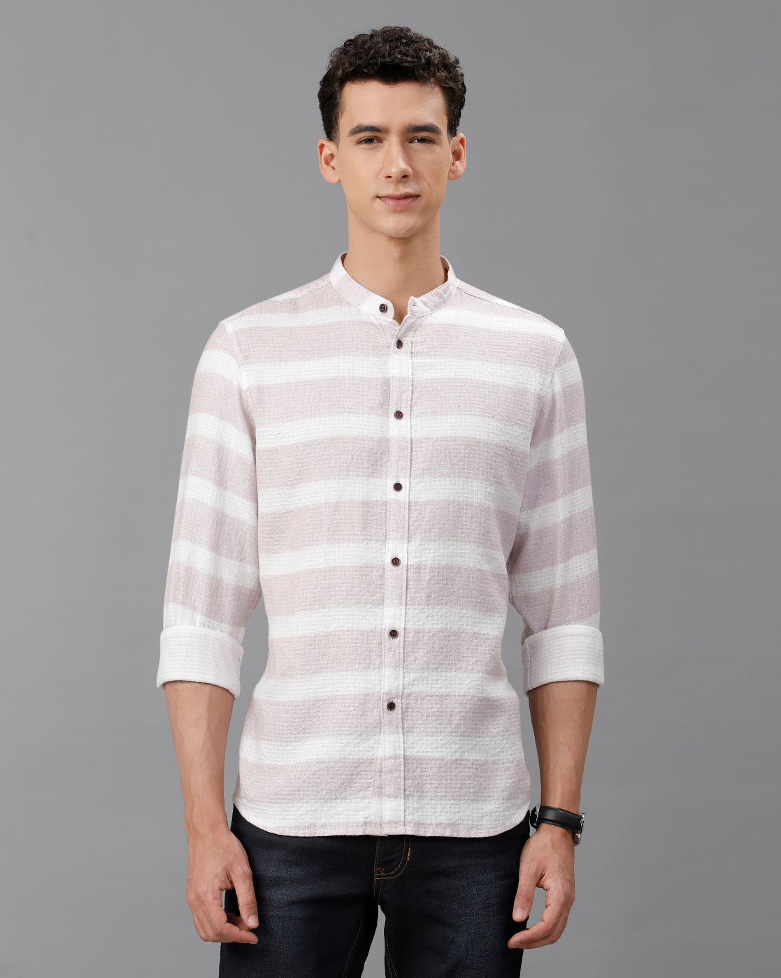 IDENTITI Men Slim Fit Mandarin Collar Printed Shirt