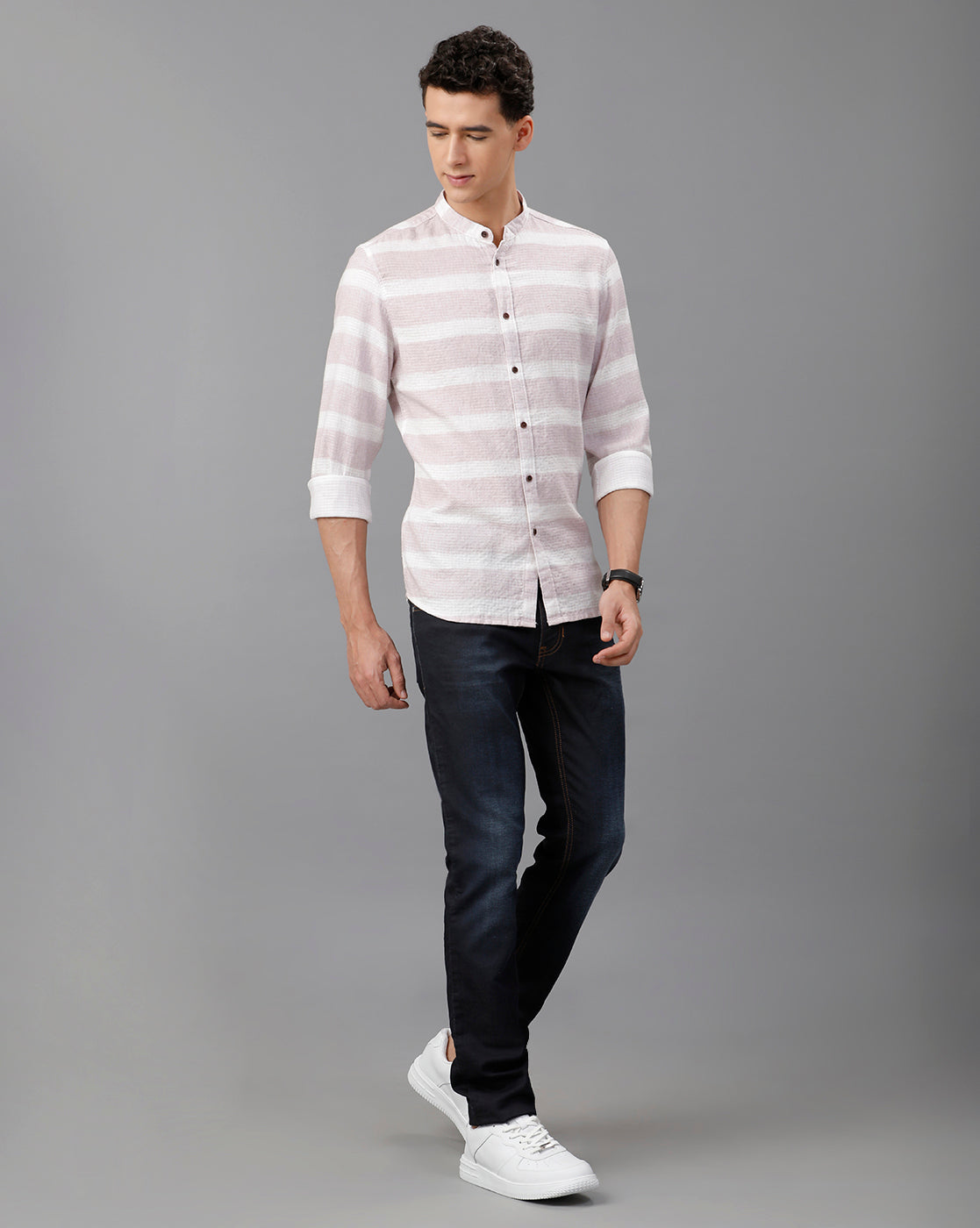 IDENTITI Men Slim Fit Mandarin Collar Printed Shirt