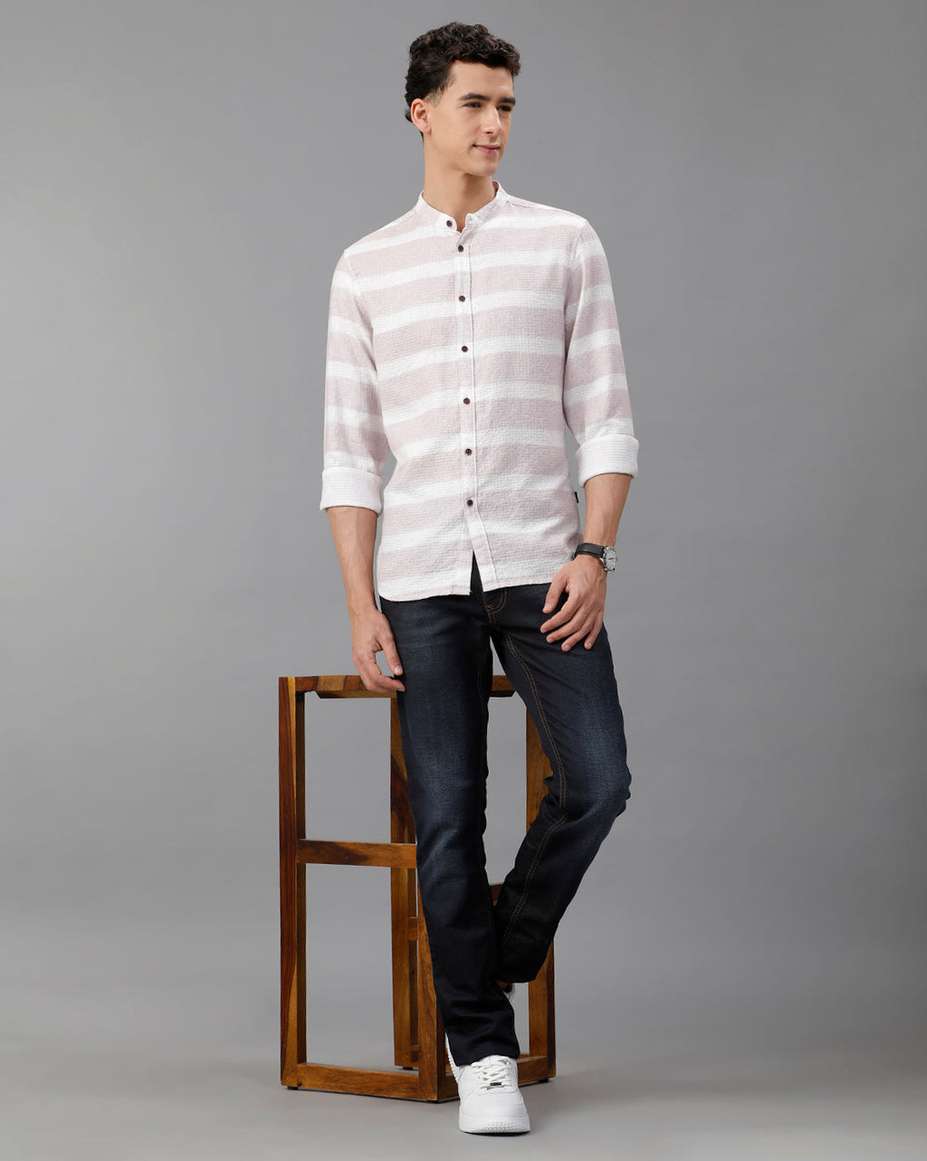 IDENTITI Men Slim Fit Mandarin Collar Printed Shirt