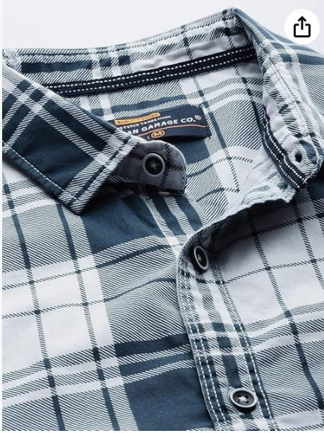 The Indian Garage Co Men's Cotton Slim Fit Checkered Full Sleeves Cutaway Collar Casual Shirt