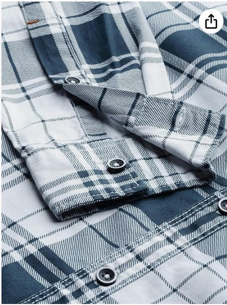 The Indian Garage Co Men's Cotton Slim Fit Checkered Full Sleeves Cutaway Collar Casual Shirt